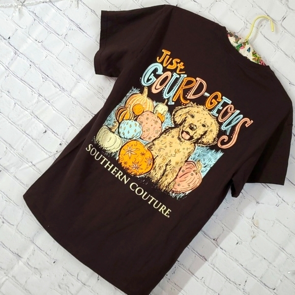 Southern Couture Labrador Retreiver Doodle Dog Fall Pumpkin Print Brown Tee Sz M - Picture 4 of 13